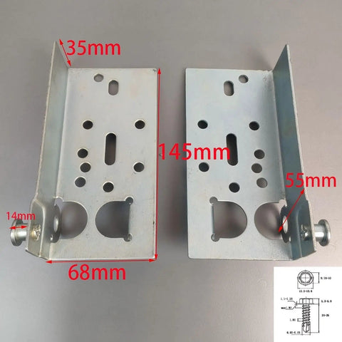 Garage Door Bottom Lifting Brackets Kit With Twelve M6 Mounting Bolts For Seven Sixteenth Inch Stem Heavy Duty Galvanized Steel Construction Residential Bottom Roller Brackets Left And Right Pair For Easy No Fuss Install, showing dimensions and components.