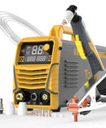 Beast 50A Dual Voltage Plasma Cutter with LCD Display and Air Pressure Readout, accessories, 110V and 220V compatibility shown