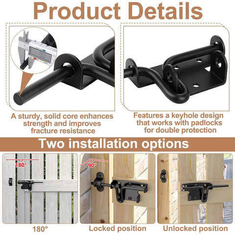 INTERWARM 4Pcs Slide Bolt Gate Latch for Wooden Fence with solid core, showcasing keyhole design and installation options.
