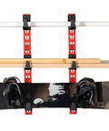 Beefy Six Arm Cantilever Wall Mount Rack For Wood, Lumber Or Pipe Storage, holding pipes, wooden plank, and snowboard