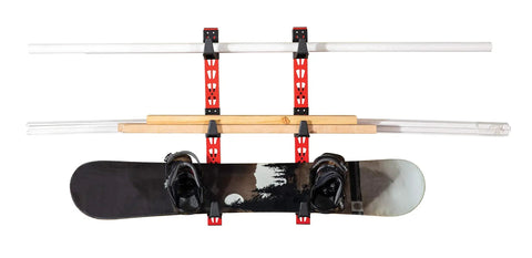 Beefy Six Arm Cantilever Wall Mount Rack For Wood, Lumber Or Pipe Storage, holding pipes, wooden plank, and snowboard