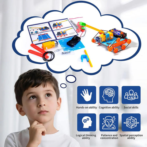 4-In-1 Solar Robot Kit For Kids Ages 8-12, STEM Toys For Boys And Girls, Solar Powered Fan Car And Robot, Pulley Powered Tank, Hands-On Electricity, Mechanics And Engineering Projects For Real World Learning, with child and parts