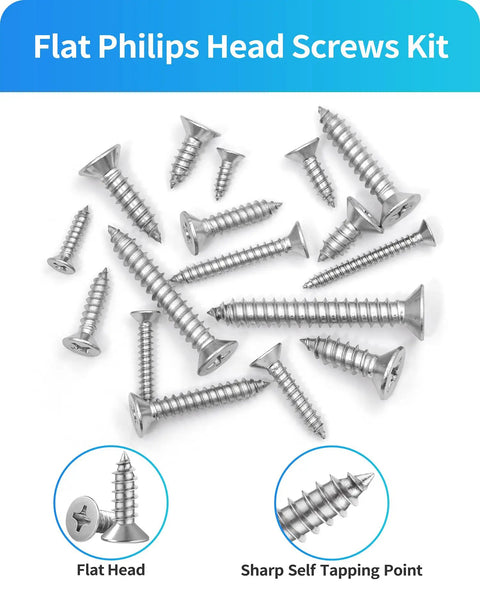 Top Shelf 304 Stainless Steel Wood Screws Assortment Kit With Phillips Flat Heads And Self Tapping Design Made For Fixin Up Patios Or Garages Comes Rigged With 550 Pieces Sizes 4 Through 12 - assorted flat head screws.