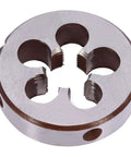 Close-up of silver tone die from Heavy Duty M14x2.0mm HSS Tap And Die Set For Metalworking Right Hand Threading Kit Pro Grade High Speed Steel Tools
