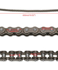 Close-up of 25H Chain 132 Link And MX650 Chain Tensioner Replacement Kit chain showing link dimensions and length in centimeters.