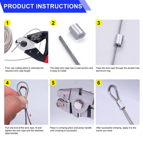 Beefy Heavy Duty Wire Rope Crimping Tool Kit Up To Two Point Two Millimeter With 240 Aluminum Crimping Loop Sleeves instruction guide