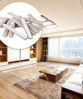 16 Piece Self Stick Furniture Sliders For Carpet Floors Straight Up Heavy Duty Reusable Moving Pads in beige on a living room floor.