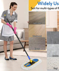 Commercial Dust Mop For Floor Cleaning With 360 Degree Swivel Head Beast Heavy Duty Wet Dry Broom being used on hardwood floor by housekeeper