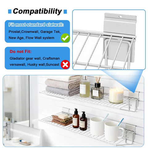 24 Inch Slatwall Shelves Warm White For Garage Organization, Heavy Duty Slat Wall Wire Shelf Set Of 2 compatibility details