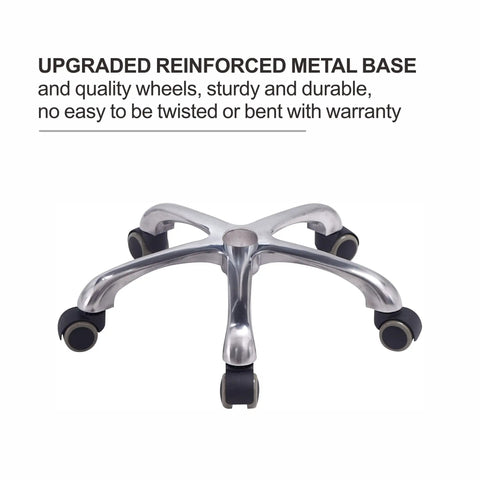 Upgraded reinforced metal base of Pneumatic Height Adjustable Rolling Swivel Stool With Ergonomic Backrest And Heavy Duty Metal Base 360 Degree Rotation Made For Salon Massage Shop And Kitchen Durable Purple Seat with sturdy wheels.