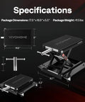Specifications of Beefy Heavy Duty Motorcycle Lift Jack With Wide Deck For ATVs And Bikes 1100 Lb Capacity Scissor Lift With Dolly Wheels And Hand Crank Garage Repair Stand For Maintenance Black.