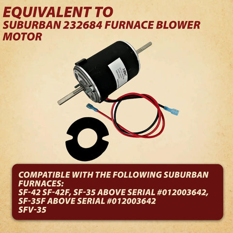 Road Trip Ready Rv Furnace 12V Dc Dual Shaft Blower Motor Replacement For Sf35 Sf42 Camper Models, showing blower motor with wiring.