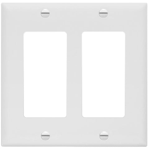Durable 2-Gang Decorator Wall Plate for Light Switch and Receptacle, White Polycarbonate Thermoplastic, 4.50 x 4.57 Inch