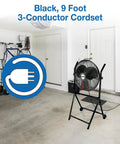 18-Inch Industrial Grade High Velocity Roll-About Fan Stand for Work Sites, Rugged and Portable, black, in garage setting