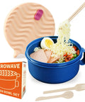 Ramen Cooker Microwave Bowl 48 Oz Ramen Noodle Bowl For Dorm Rooms And Apartments BPA Free Pink with lid and chopsticks.