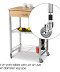 4-Inch Table Casters Set Of 4 With Expanding Stem Stainless Steel Locking Non Marring Rubber Wheels shown installed on kitchen cart