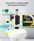 3 Inch Dual Flush Valve With Top Push Button Inside Tank Toilet Repair Kit For 2 Piece Toilets No More Leaks Quick Fix Running Water And Ghost Flush Model A2422M shown installed with measurements and features highlighted.