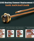 Replacement Copper Heating Element For EcoSmart ECO 18 27 36 Tankless Water Heaters 9KW 240V Screw In Element DIY Easy Install Durable Copper 2 Pack Built For Long Lasting Hot Water with installation diagrams.