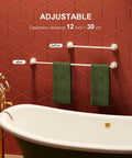 Wall-mounted 2 Pack Adjustable Towel Bar Rack 16 To 27.6 Inch Stainless Steel White with green towels in bathroom