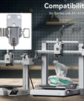 Ceramic Zirconia Hotend Upgrade Kit For 3D Printers Like A1 And A1 Mini, showing installed kit and compatibility illustration.
