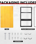 Packaging contents of Foldable 39.4 Inch Workbench With Built In Measuring Tape And Angle Finder, components, frame, and table top