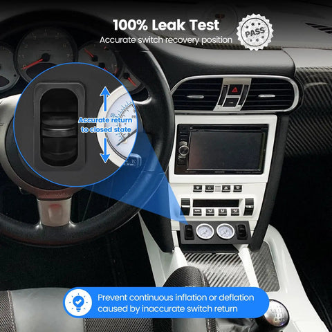 Panel Paddle Valve Switch With Two Air Suspension Pressure Gauges And Fittings For Car Air Bag System in dashboard view