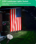 Heavy Duty Weatherproof Outdoor Halloween Flood Lights 120V With Six Foot Extension Cord Two Pack illuminating an outdoor flag