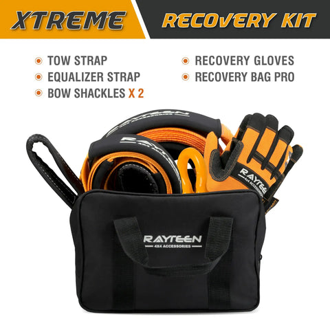 4x4 Off-Road Recovery Kit With 33,000lbs Tow Strap 20ft, 20,000lbs Tree Saver 8.2ft, 62,800lbs Bow Shackles, Recovery Gloves, And Carry Bag