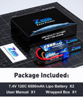 2S 6500mAh 120C LiPo Battery Pack 7.4V Hard Case With EC3 Connector Dual Pack for RC cars with box and accessories