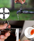 Adjustable Water Meter Key With 15 Inch And 28 Inch Lengths for opening and closing meters or valves, shown in use on a pipe.
