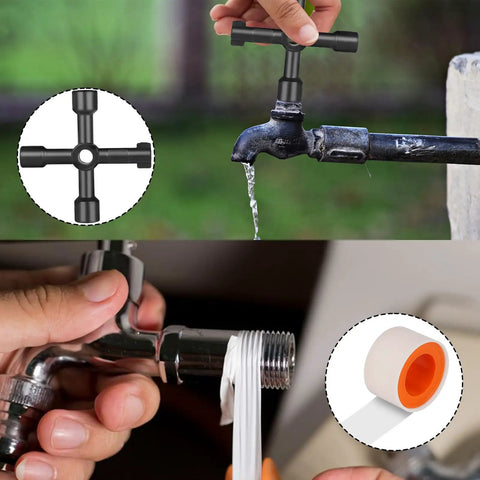 Adjustable Water Meter Key With 15 Inch And 28 Inch Lengths for opening and closing meters or valves, shown in use on a pipe.