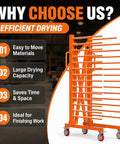 Heavy Duty Expandable Paint Drying Rack For Cabinet Doors With Smooth Casters And Hella Solid Steel Frame For Commercial Millwork And Serious Woodworking Projects Daily with drying features.
