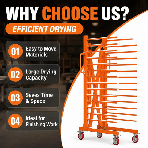 Heavy Duty Expandable Paint Drying Rack For Cabinet Doors With Smooth Casters And Hella Solid Steel Frame For Commercial Millwork And Serious Woodworking Projects Daily with drying features.
