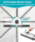 3 In 1 Floor Scrub Brush With 54 Inch Adjustable Long Handle Scraper And Squeegee, V Brush For Grout, showing rotatable brush head