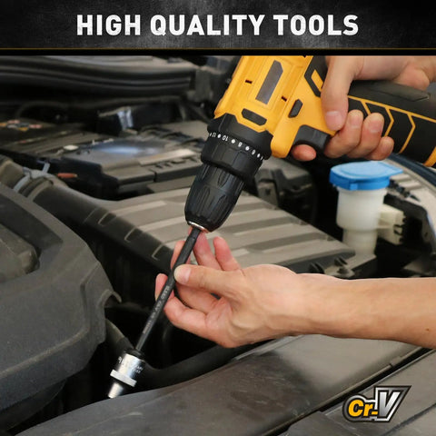 11-Piece Impact Socket Adapter Set With One Quarter, Three Eighth, And One Half Inch Drives in use under car hood