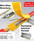 Top Rated Bulk Wire Butt Splice Connectors Kit 400 Count, Fully Insulated Crimp Terminals For Cars, Home Wiring, And Audio Gear In 22-10 Awg Sizes That Fit Perfectly And Keep Your Electrical Connections Secure And Reliable All Day Long., insulated butt splice connector cutaway with brass strip and copper wire