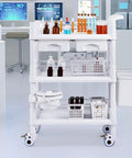 Medical Mobile Trolley Cart With 2 Drawers And 3 Trash Cans, 3 Tier Rolling Utility Cart With 4 Silent Wheels in a lab setting