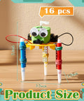 16 Pack Doodling Robot Building Kits For Kids 8 To 12, STEM toy with three colorful legs and size dimensions