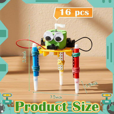 16 Pack Doodling Robot Building Kits For Kids 8 To 12, STEM toy with three colorful legs and size dimensions