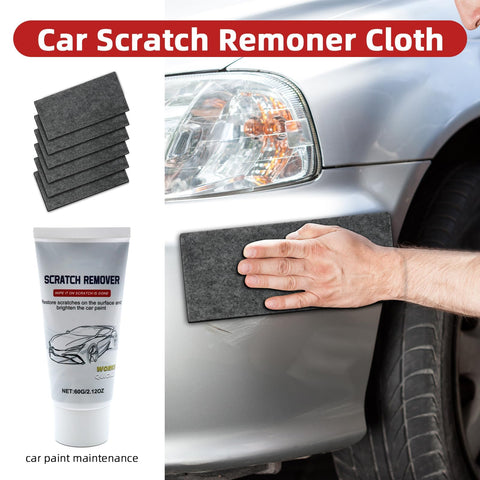 Person using Multi Purpose Car Scratch Repair Kit With Six Nano Cloths For Light Scratches Swirls And Water Spots Quick DIY Car Fix
