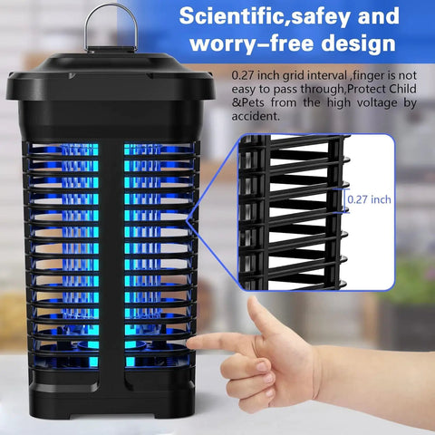 Outdoor Indoor Mosquito Killer Zapper With Smart Light Sensor, 4300V 18W Electric Insect Killer, shown with safety grid design
