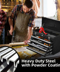 20.5 Inch Portable Metal Tool Box With Four Ball Bearing Sliding Drawers Auto Lock Security Powder Coated Finish on workbench