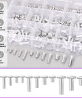 390 Pcs Aluminum Flat Head Semi Tubular Rivet Kit in 12 Sizes M3 M4 M5 M6 Silver Tone shown in storage box