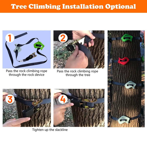 Installation steps for 16 Piece Kids Climbing Rocks Set With Zip Line Accessories Non Slip Tree Rock Holds for outdoor climbing.