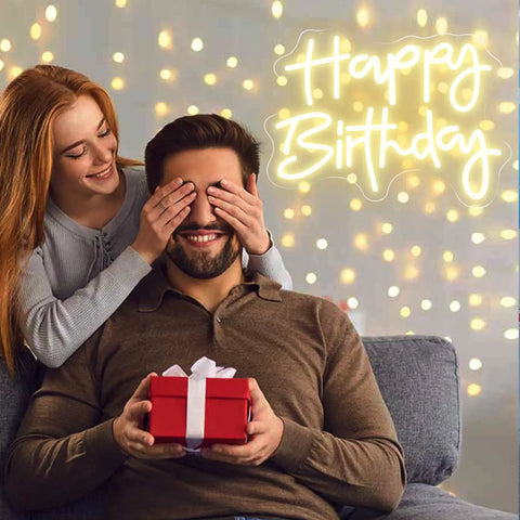 Happy Birthday Neon Sign For Wall Decor 23.6 By 8.3 Inch LED Light With Plug Adapter Lit Ultra Bright Safe Acrylic on wall