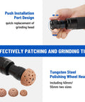 Air Tire Repair And Polishing Kit With Low Speed 2500 RPM Buffer shown with tungsten steel buff wheel and patch roller.