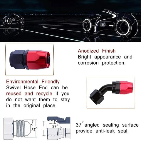 Dope 20ft Nylon Braided CPE Fuel Line Kit With Heavy Duty 6AN Fittings For High Flow Racing, Coolant Trans Oil Turbo Cooler And Car Upgrade Jobs red anodized swivel hose end fitting