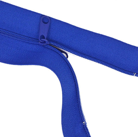 Cloth Zipper Door For Quick Access Through Poly Sheeting With Peel And Stick Dust Barrier Self Adhesive Backing And Air Tight Seal Twin Pack Indoor Outdoor Use From Minus Twenty To One Hundred Fifty Degrees 84 By 3 Inches close-up of blue zipper