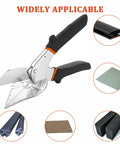 Adjustable Miter Shears For Wood Trim And Molding, 45 To 135 Degree Cutting, DIY Friendly Multi-Angle Cutter For PVC, Plastic, Soft Wood, MDF, Foam, And Round Molds, Includes Three Replacement Blades And A Sharp SK5 High-Carbon Steel Blade. Adjustable miter shears with 45-135° angle scale, black handles, and blade for trim, molding, PVC, and foam.