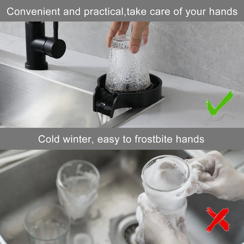 Glass Rinser For Kitchen Sink With Faucet, Bottle And Cup Washer, 360 Degree Water Spray For Quick Rinse, Black Finish Accessory